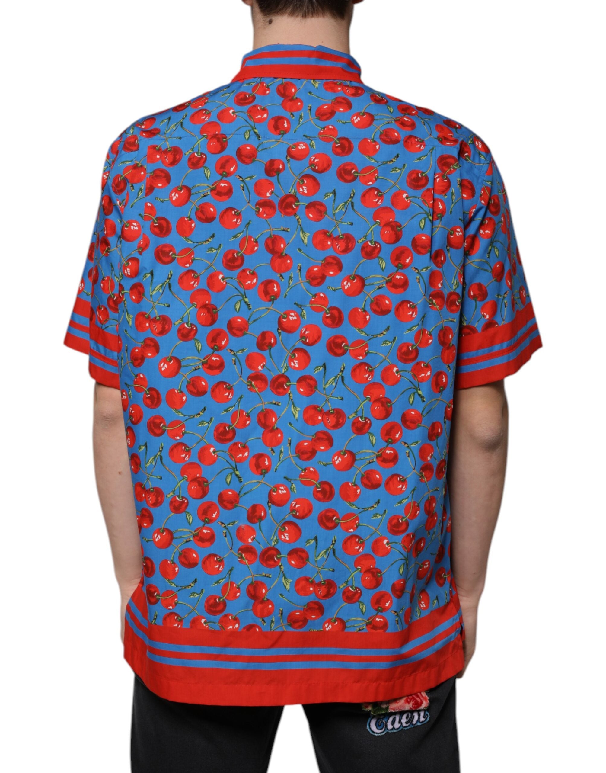Dolce & Gabbana Blue Cherry Cotton Button-Down Casual Shirt
